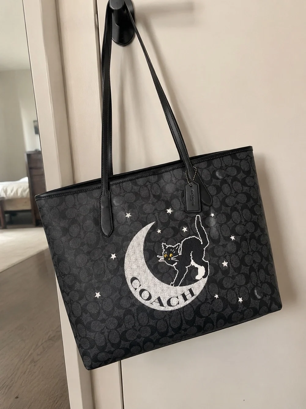 Coach Black Signature Moon & Cat Graphic Tote